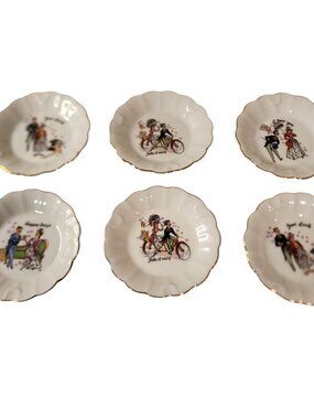 Kitschy Vintage Ashtrays Featuring a Couple and Cupid set of 6 Japan